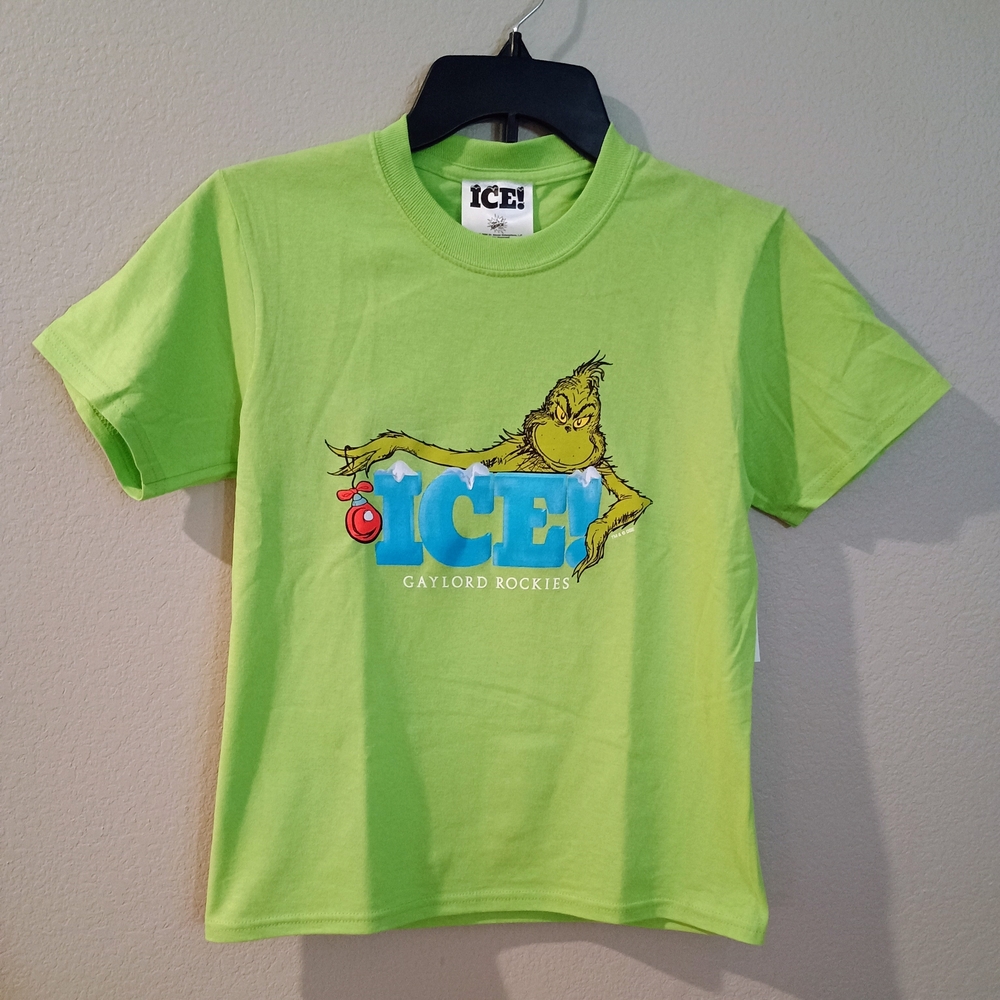 The Grinch Dr Seuss ICE Gaylord Rockies Kids Lime Green 100% Cotton T Shirt M
